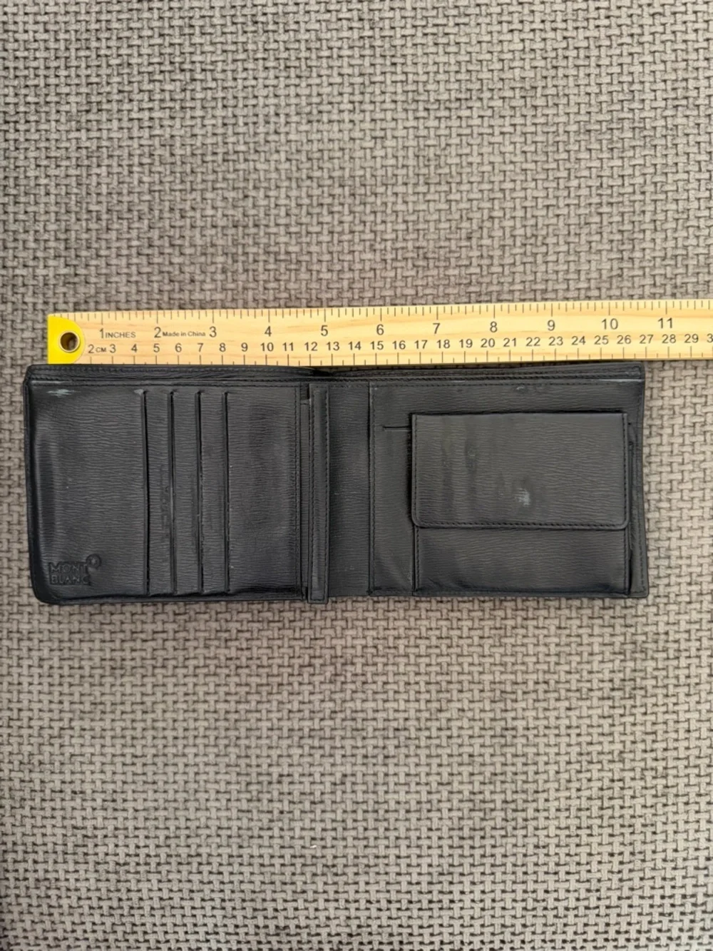 Montblanc Black Leather Bifold Wallet Snap Coin Pocket & Original Box Minimalist